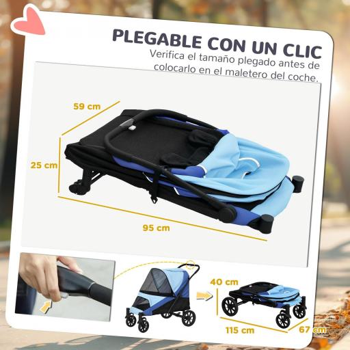 Cochecito Plegable para Mascotas con Ventanas de Malla Cojín Acolchado para Perros de hasta 30 kg 124x67x100 cm Azul [3]