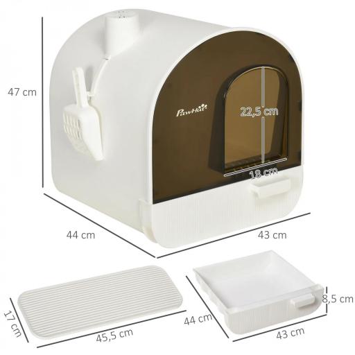 Arenero para Gatos Caja de Arena Cerrada para Gatos con Bandeja Extraíble Pala y Filtro 43x44x47 cm Blanco [1]
