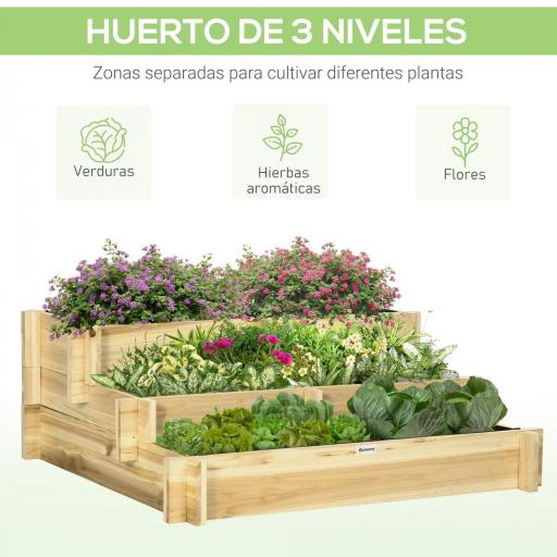 Arriate de Jardín de 3 Niveles con Diseño de Escalera y Tela no Tejida para Cultivos Plantas Flores 93x93x35 cm Natural