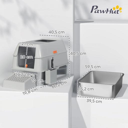 Arenero para Gatos Cubierto de Acero Inoxidable con Paso de Salida y Pala de Acero Inoxidable Gris Claro [4]