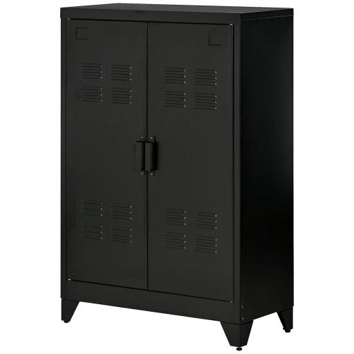 Armario Metálico con Doble Puerta y 2 Baldas Ajustables Mueble Multiusos para Oficina Salón Dormitorio 75x33x110cm Negro [10]