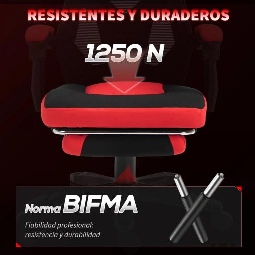 Silla de Oficina con Reposapiés Altura Regulable y Respaldo Reclinable 135° 58x63x112-122 cm Rojo y Negro [5]