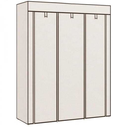 Armario de Tela Plegable Ropero Portátil con 8 Estantes y 2 Barras de Colgar para Dormitorio 125x43x162,5 cm Crema [10]