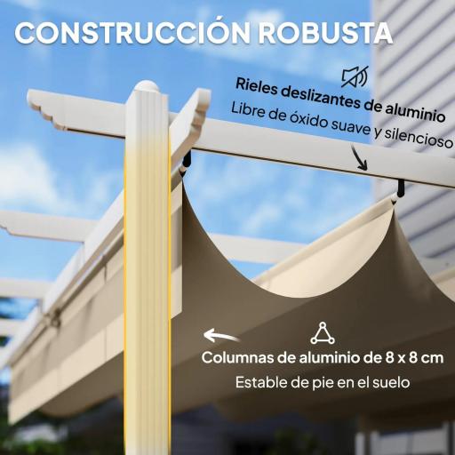 Pérgola de Jardín 4x3 m con Techo Retráctil Protección UPF30+ Drenaje Cenador de Jardín para Patio Exterior Beige [2]