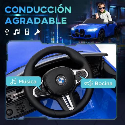 Coche de Batería para Niños 12V BMW M4 con Mando a Distancia Faros Bocina Música Velocidad 3-5 km/h Azul [2]