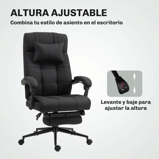 Silla de Escritorio Reclinable con Altura Ajustable Reposapiés Reposacabezas y Reposabrazos 66x76x112-120 cm Negro [2]
