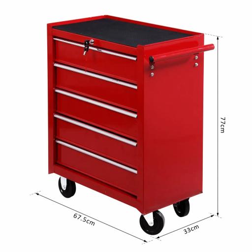 Carro caja de herramientas taller movil con 5 cajones 4 ruedas chapa de Acero Rojo [7]