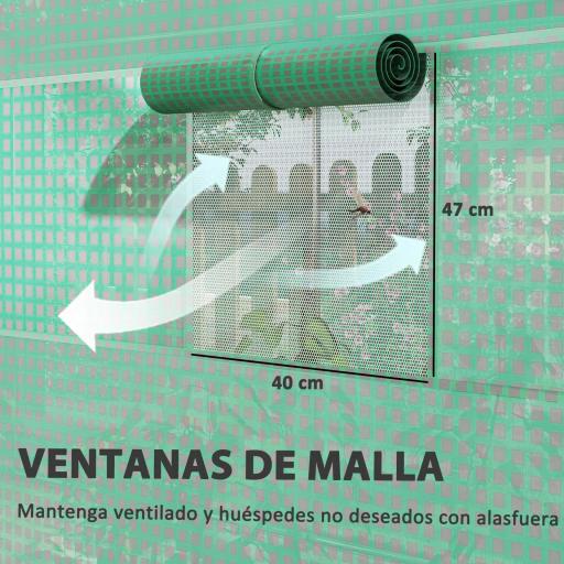 Invernadero de Túnel 6x3x2,8 m con 6 Ventanas Cubierta de PE Anti-UV y 2 Puertas Enrollables con Cremallera Verde [4]