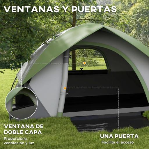 Tienda de Campaña Plegable para 2 Personas con Ventana y Bolsa Impermeable 3000 mm 210x150x110 cm Gris y Verde [5]