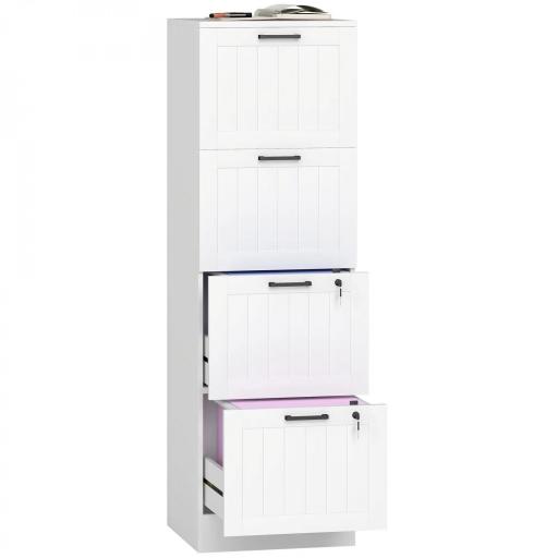 Mueble Archivador con 4 Cajones Cerraduras Carpetas A4 y Carta 40x40x131 cm Blanco [10]