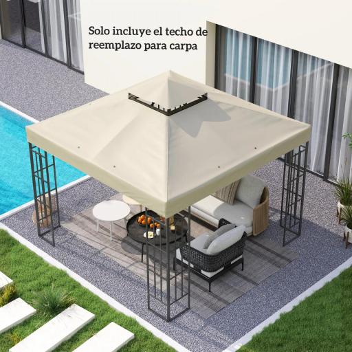 Toldo de Recambio 3x3 m con Techo Doble con Orificios de Drenaje y Protección UPF30+ Crema Solo Toldo NO Incluye Marco [7]