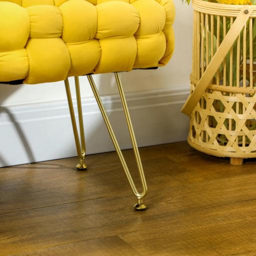 Banco Pie de Cama Tapizado en Terciopelo Reposapiés con Patas de Metal y Asiento Acolchado Amarillo [6]