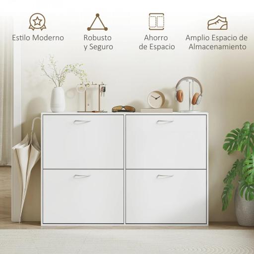 Mueble Zapatero Blanco Zapatero Moderno con 4 Cajones Abatibles para 16-24 Pares de Zapatos para Pasillo 120x24x81 cm [3]