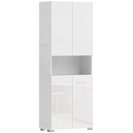 Alacena de Cocina con 4 Puertas Compartimento Abierto Estantes Ajustables 68x34x180 cm Blanco Brillo [9]