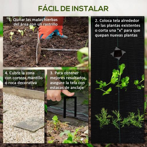 Malla Geotextil 2x25 m Malla de Jardín contra Malas Hierbas 60 g/m² Rollo de Malla Antimaleza Negro [4]
