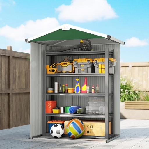 Cobertizo de Jardín Exterior 1,1 m² 133x87x178 cm con 2 Puertas Correderas Techo Inclinado y Guantes Verde [6]