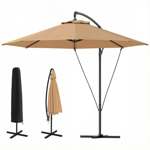 Parasol de Jardín Excéntrico Sombrilla con Funda para Sombrilla Protección UV 50+ y Base Cruzada Ø290x243 cm Caqui [8]