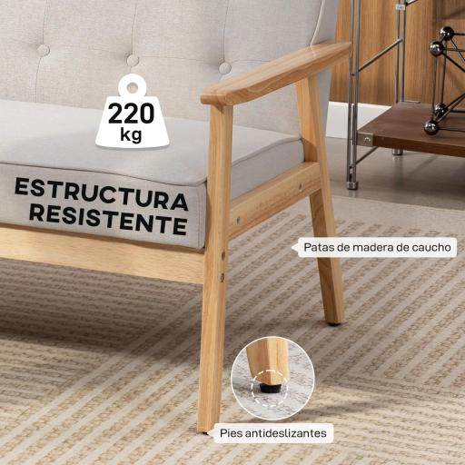 Sofá de 2 Plazas Tapizado en Lino Sintético Sofá Nórdico con Patas y Reposabrazos de Madera 113x67x78 cm Beige [3]