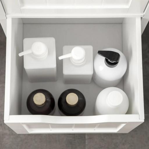 Armario Alto de Baño Estrecho con 3 Cajones y 2 Estantes Abiertos Estilo Moderno 30x30x141,6 cm Blanco [7]