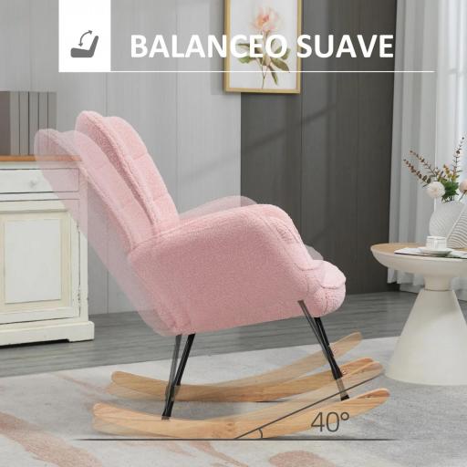 Silla Mecedora de Borreguito Sillón Balancín Oscilante 40° con Patas de Madera de Haya Carga 120 kg 71x98x101 cm Rosa [2]