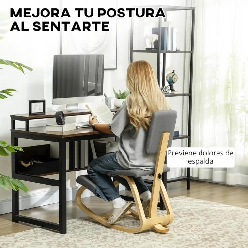 Silla Ergonómica de Rodillas con Respaldo Cojines Acolchados Marco de Madera para una Mejor Postura Oficina Gris [6]