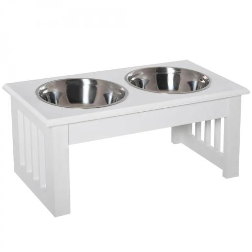 Comedero Elevado para Perros con Soporte y 2 Cuencos Extraíbles de Acero Inoxidable Alimentador para Mascotas Alimento y Agua 44x24x15 cm Blanco [3]