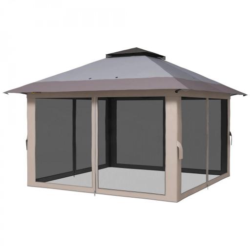 Carpa Plegable Pop-up con Altura Ajustable Protección UV50+ Doble Techo y Mosquiteras 4x4x2,8 m Gris Claro [9]