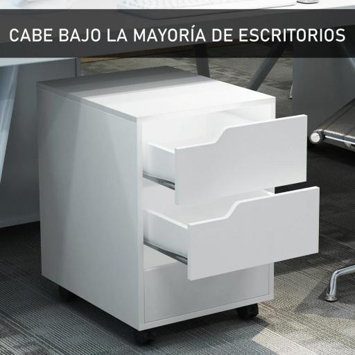 Cajonera de Oficina con Ruedas Mueble Archivador con 3 Cajones Cajonera para Escritorio Estudio 40x50x57,5 cm Blanco [2]