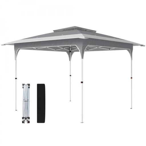 Carpa Plegable 3,5x3,5 m Pop-up con Altura Ajustable 3 Niveles Doble Techo Cierre Central y Bolsa UPF50+ Gris [8]