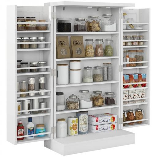Armario Despensa Cocina con 2 Puertas 16 Estantes Alacena Moderna con Estantes Ajustables 60x30x104 cm Blanco [8]