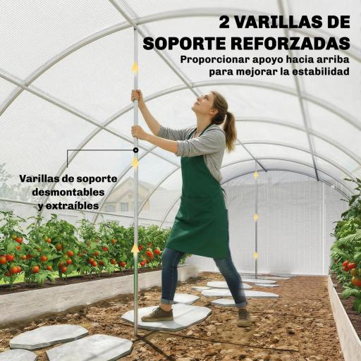 Invernadero de Túnel con 2 Varillas de Soporte 2 Puertas Enrollables y Ventanas de Malla Cubierta de PE Anti-UV Blanco [5]