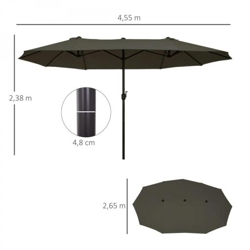 Sombrilla Doble para Jardín 460x270x240 cm Parasol Anti UV con Manivela para Exterior Patio Terraza Piscina Color Gris [1]
