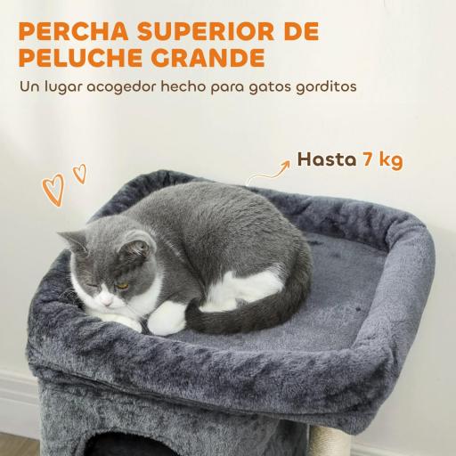 Árbol Rascador para Gatos Árbol para Gatos 66 cm con Cama 2 Cuevas Poste de Sisal Bola para Jugar Gris Oscuro [2]