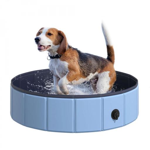 Piscina Plegable para Perros Gatos Ø80x20 cm Bañera Portátil para Mascotas PVC Antideslizante Múltiples Usos Color Azul [9]