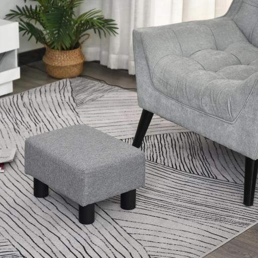Reposapiés de Salón Taburete Bajo con Asiento Acolchado Rectangular para Sala de Estar Dormitorio 40x30x24 cm Gris [3]