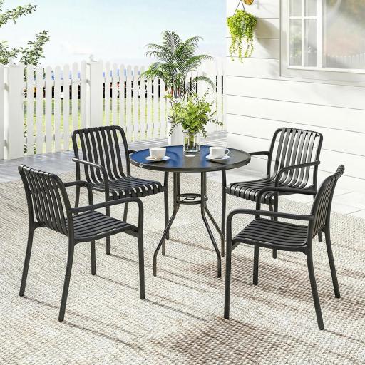 Juego de 4 Sillas de Jardín Exterior Apilables de PP con Respaldo Curvado Asiento de Listones 55x58,5x81,5 cm Negro [0]