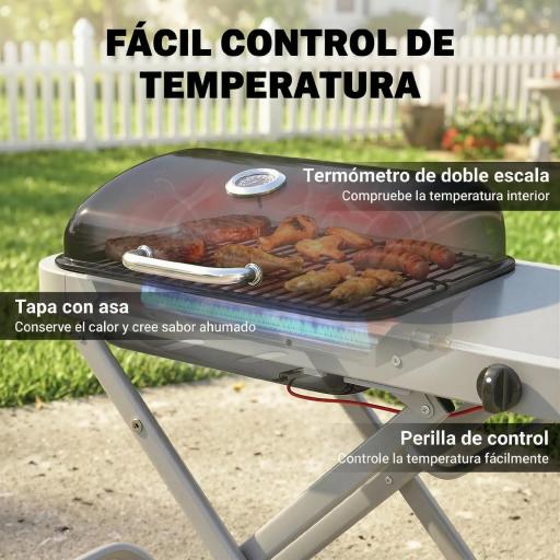 Barbacoa de Carbón Portátil Barbacoa de Carbón Redonda Tapa con Soporte Rejilla Ventilación Ajustable Ø41x44 cm Negro [6]