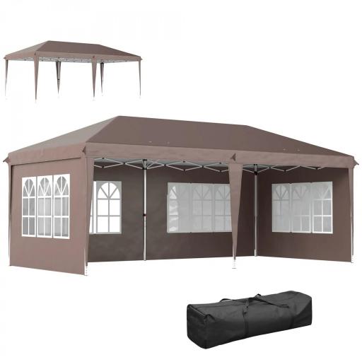 Carpa Plegable 6x3 m Pop-up con 4 Laterales Desmontables Cenador de Jardín con 4 Ventanas y Bolsa de Transporte Café [8]