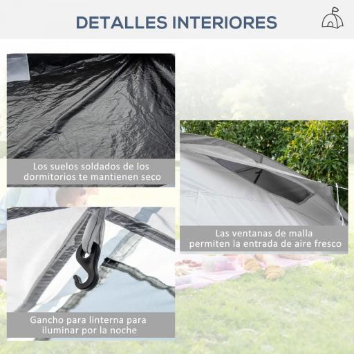 Tienda de Campaña Familiar para 4-6 Personas con 2 Ventanas y Bolsa de Transporte Impermeable Anti-UV 590x245x193cm Gris [8]