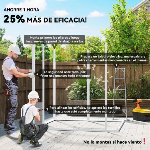 Caseta de Jardín Exterior 182x151x219 cm con Suelo Puerta Cerrada y Techo Inclinado para Almacenar Herramientas Gris [3]