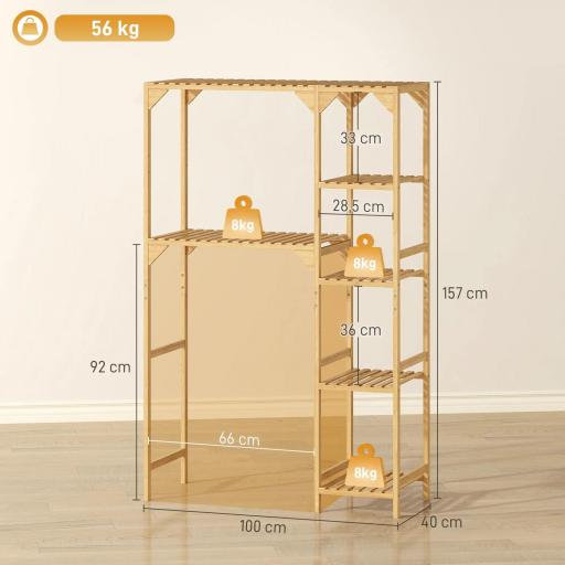 Estantería para Lavadora de Bambú Mueble para Lavadora o Inodoro con Estantes Reversibles y Ajustables Madera Natural [1]