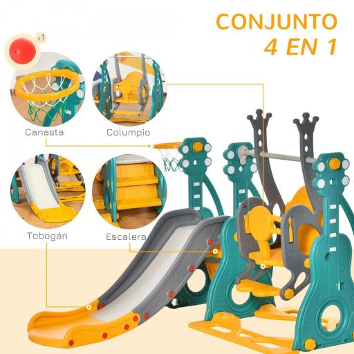 Tobogán Infantil con Columpio y Canasta de Baloncesto 3 en 1 para 18-36 Meses con Asiento Ajustable Parque Infantil para Interior y Exterior 152x149x107 cm Multicolor [2]