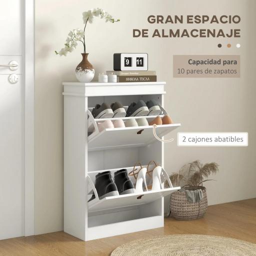 Zapatero Estrecho con 2 Puertas Abatibles y Estantes Ajustables para 10 Pares de Zapatos para Recibidor 54x24x82,5 cm [3]