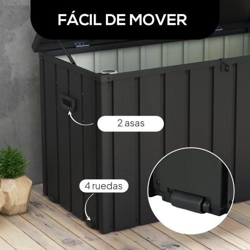 Baúl de Almacenaje Exterior de Acero con 4 Ruedas 2 Asas y Tapa Bloqueable 125,5x61,5x70 cm Gris Oscuro [2]