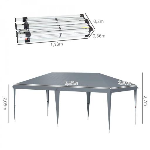 Carpa Plegable Gazebo 6x3 m con Altura Ajustable en 3 Niveles Toldo Anti-UV y Bolsa de Transporte Gris Claro [1]