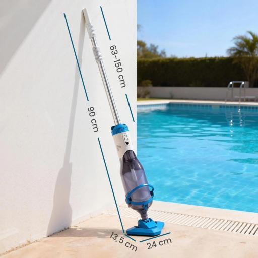 Limpiafondos de Piscina Manual Inalámbrica con Cepillo y Barra Ajustable de 63-150 cm para Piscinas Pequeñas Azul [1]