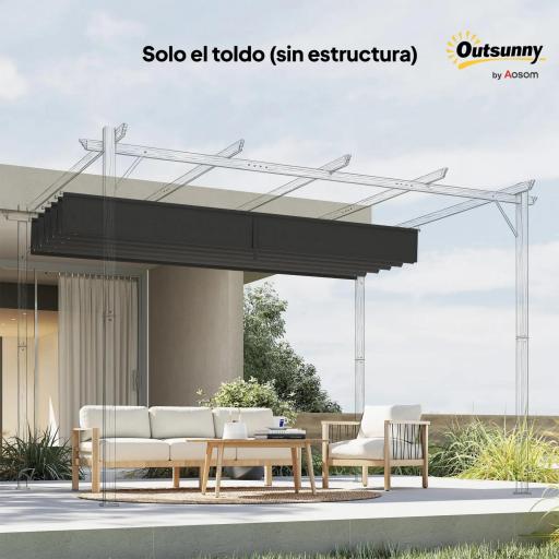 Cubierta para Techo Retráctil de 3,5x2,6 m para Pérgola 4x3 Tela de Repuesto con 10 Orificios de Drenaje Gris Oscuro [1]