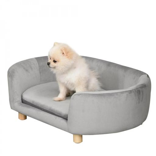 Sofá para Perros Pequeños con Patas de Madera Funda Lavable y Cojín Desmontable 86x55x33 cm Gris Claro [7]