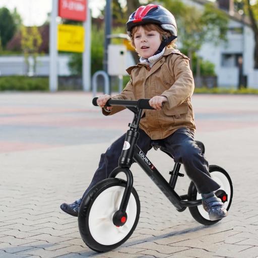 Bicicleta de Equilibrio con Pedales y Ruedas Entrenamiento Extraíbles de Asiento Regulable 33-38cm Niños +24 Meses Carga 25kg Negro
