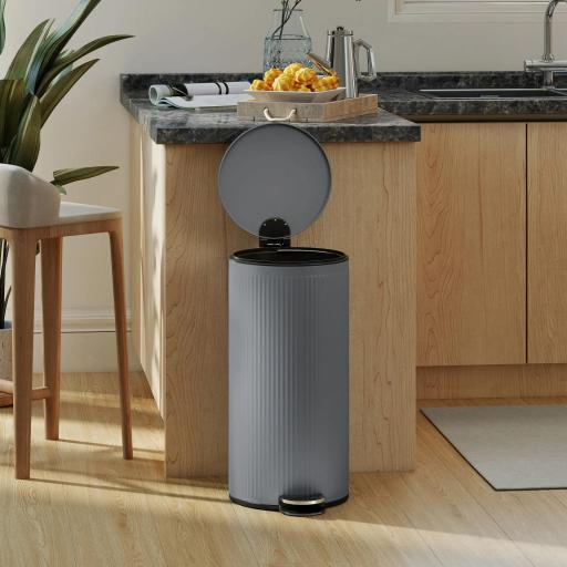 Cubo de Basura Cocina 30L con Pedal Tapa de Cierre Suave y Cubo Extraíble para Dormitorio Oficina Estudio Salón Gris [7]
